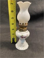 Vintage Miniature White Glass And Globe Oil Lamp