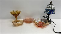 Fenton style Amber crimped compote, amber