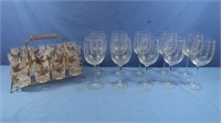 10 lg Wine Glasses, Vintage Drinking Glass Caddy