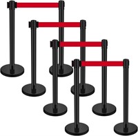 Crowd Control Stanchion Belt Barrier, Red, 6 Sets