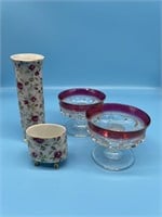 2pc Lefton, 2  Cranberry Candle Holders