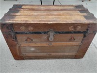 Old Wooden Trunk Fabric Covered Compartment