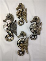 Set of 4 Seahorse Wall Plaques Resin & Abalone