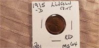 1915D Lincoln Cent Red MS64