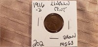 1916D Lincoln Cent Brown MS64