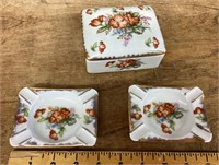 Ceramic trinket box and ashtrays from Japan