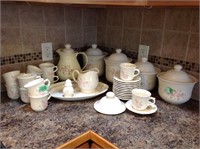 Pfaltzgraff canister, platter, coffee cups, misc