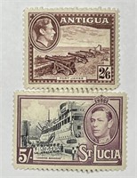 ANTIGUA & ST. LUCIA: 1950's #42 & #124 MNH