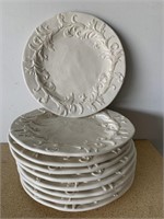Floral Embossed Ironstone Dinner Plates - 9pc