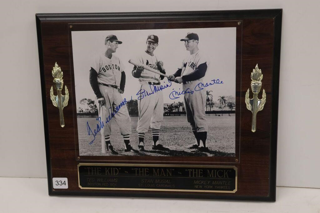 SIGNED TED WILLIAM, STAN MUSIAL & MICKEY MANTLE