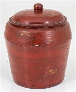 Indonesian Cinnabar Lacquered Covered Jar
