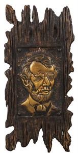 Driftwood and Repousse Plaque of Abraham Lincoln