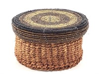 Small Round Woven Basket w Beaded Lid