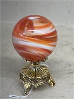 Large orange white swirl marble