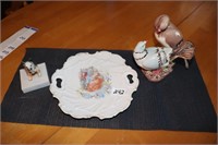 Decorative Plate, Dog Figurine, Ceramic Pigeon