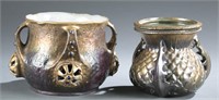 2 Iridescent glazed Bohemian art pottery vases.