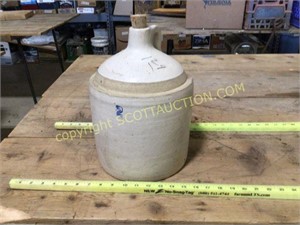 Antique 2 gallon crock jug, unmarked, chip on