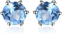 Round 1.20ct Natural Blue Topaz Earrings