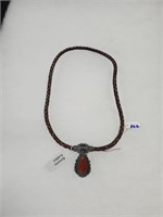 Red jasper w/ sterling leather cord necklace