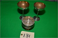 PAIR SILVER CHALICES & REPOUSSE FLOWER BOWL