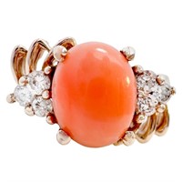 Pink Coral Cocktail Ring 14k Gold