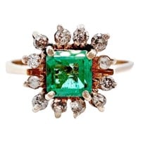 18k Gold Green Tourmaline & Diamond Halo Ring