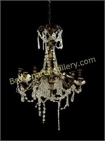 Large Patinated Brass and Crystal Chandelier