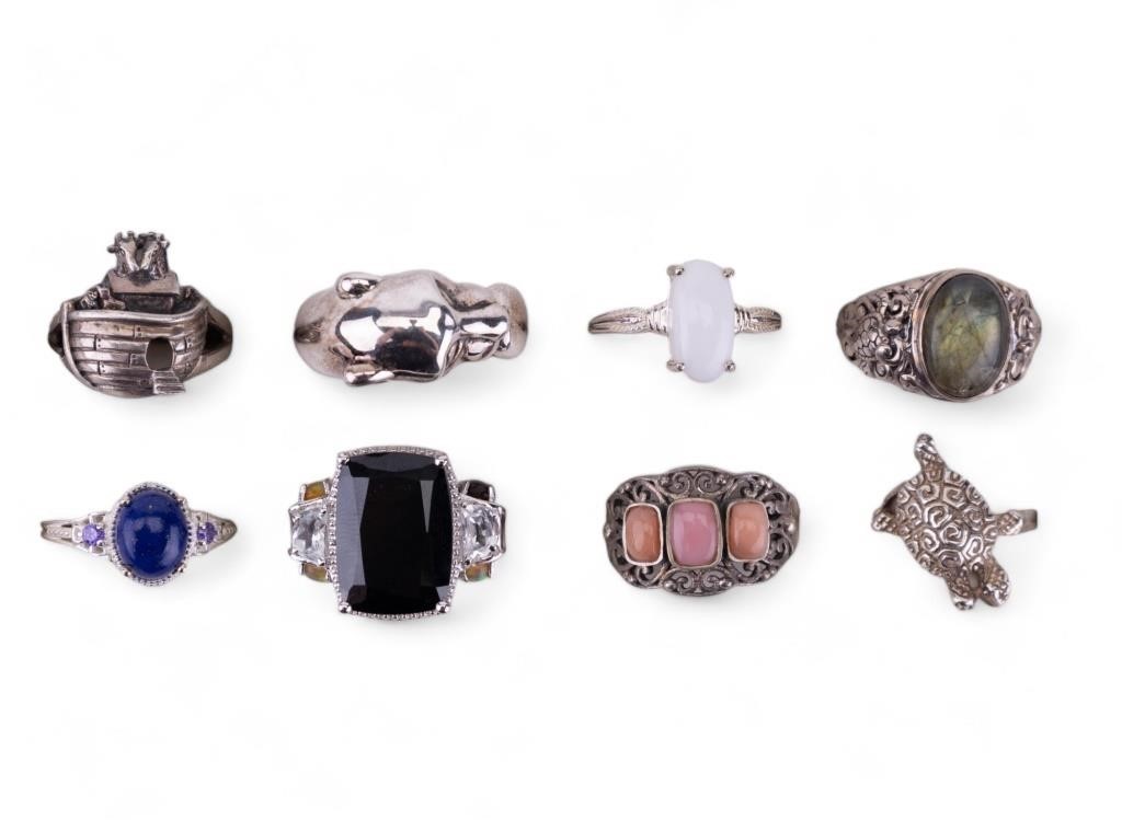 Grouping of Sterling Rings w/ Colorful Stones