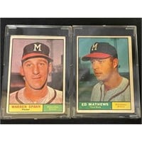 (2)1961 Topps Baseball Spahn/mathews