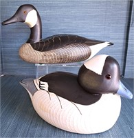 2 SIGNED WILDFLOWER DUCK DECOYS BUFFLEHEAD & GOOSE