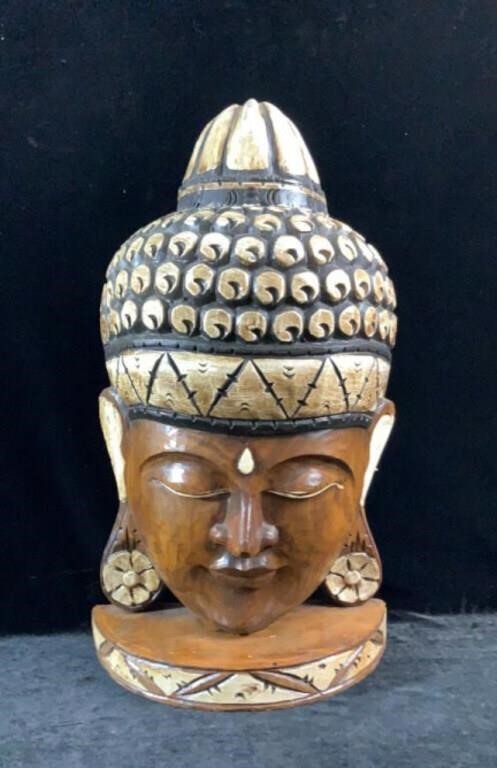 Carved Wood Buddha Head 20" Tall