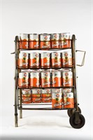 VINTAGE 7 SHELF OIL CAN RACK /  32 GULF OIL CANS