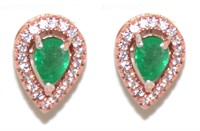 2.58 Ct Silver Emerald and White Sapphire Earrings