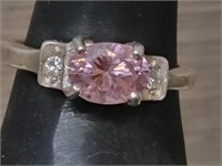 Pink CZ & Sterling Silver Ring