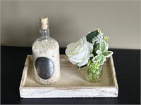 Wooden Tray w/ Bath Salts & Floral Arrangement