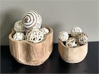 Wooden Carved Dugout Bowl with Deco Balls