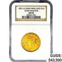 1852 $10 Gold Eagle NGC AU55 Lg. Head Wide Dt.