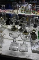 (2) Glass Greek Key Kerosene Lamps