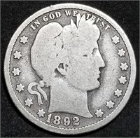 1892-P Barber Silver Quarter