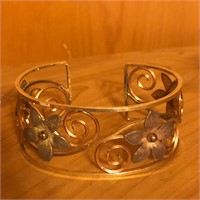 Gold Tone Floral Cuff Bracelet