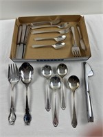 Assorted silverplate flatware and serving pcs.