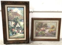 (2)pc. Signed "cottage" Lithograph & Print On -