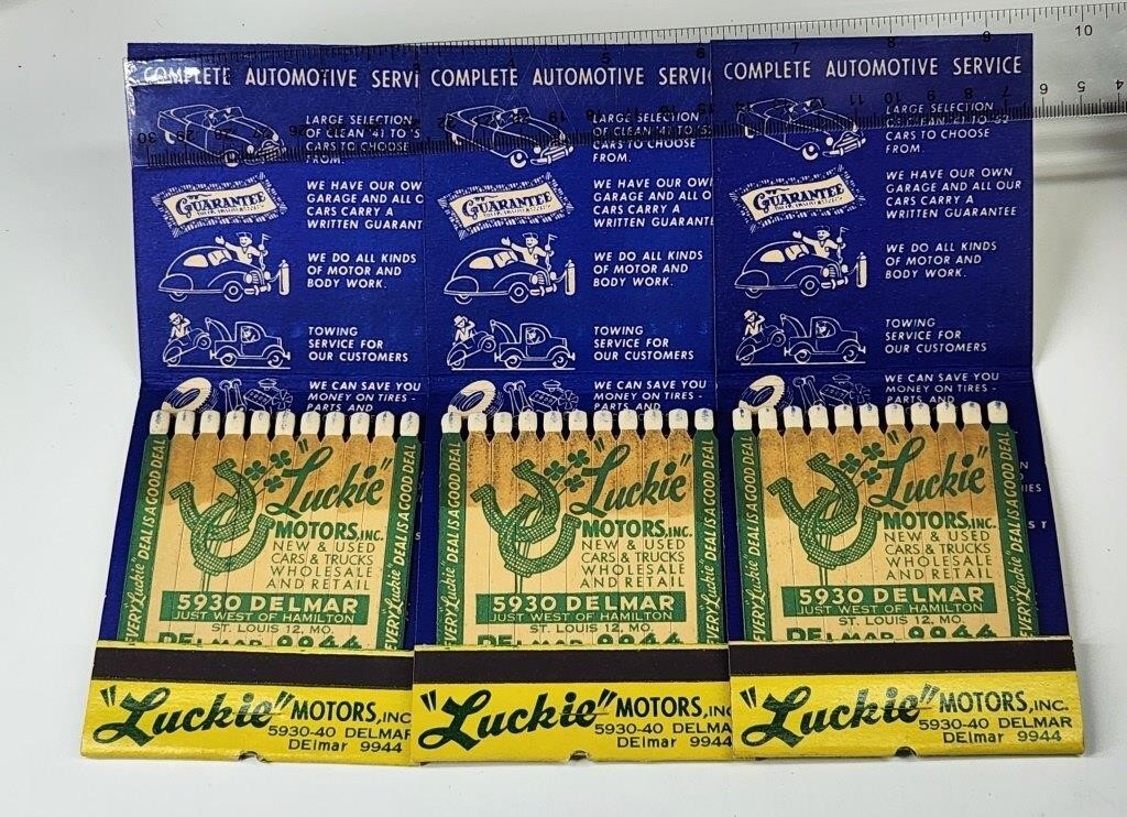 3) GIANT LUCKIE MOTORS FEATURE MATCHBOOK