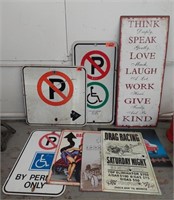 8 Metal Signs: No Parking, Car Signs, Drag Racing,