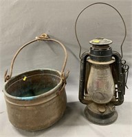 Antique Lantern & Copper Pot