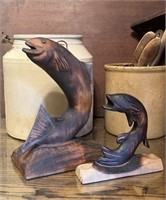 Two Carved Wood Fish