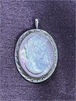 800 Silver mother of pearl Italian cameo pendant