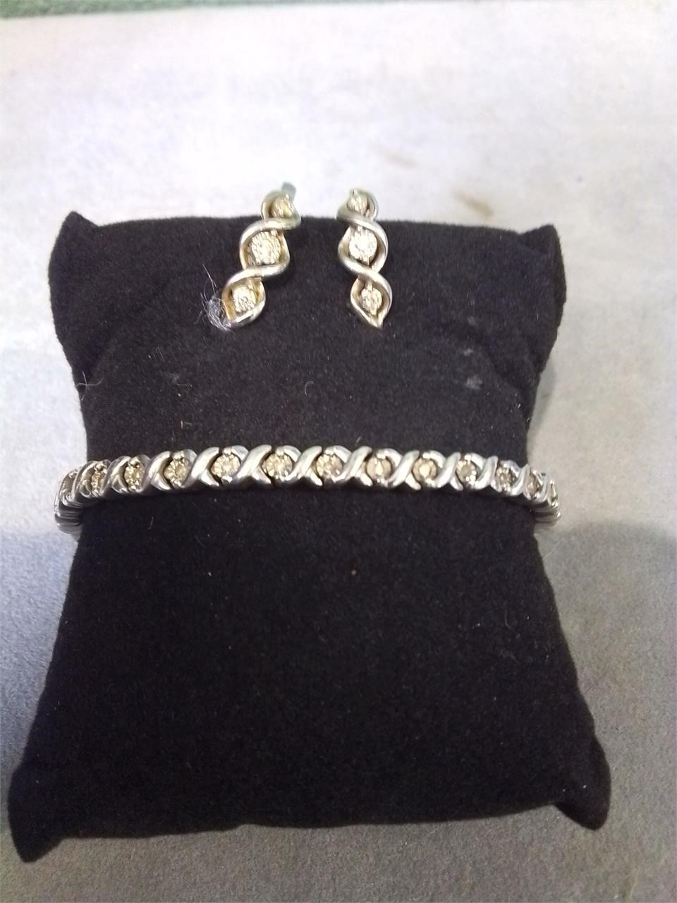 Diamond in S.S. Braclet and Earring Set