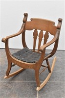 Antique Oak Rocking Chair Leather Seat
