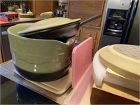 Longaberger Pottery Mixing Bowls, Fry Pan, Bowls
